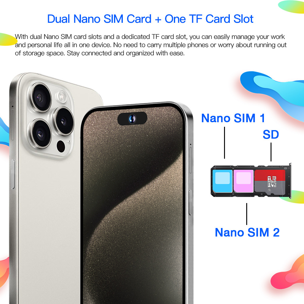 i15 Pro Max Smartphone 7.3-inch Android 13 Mobile Phone Snapdragon 8 Gen2 CPU,16GB+1TB Cell Phone,50MP+108MP Camera ,8000mAh Battery,5G Dual SIM Card