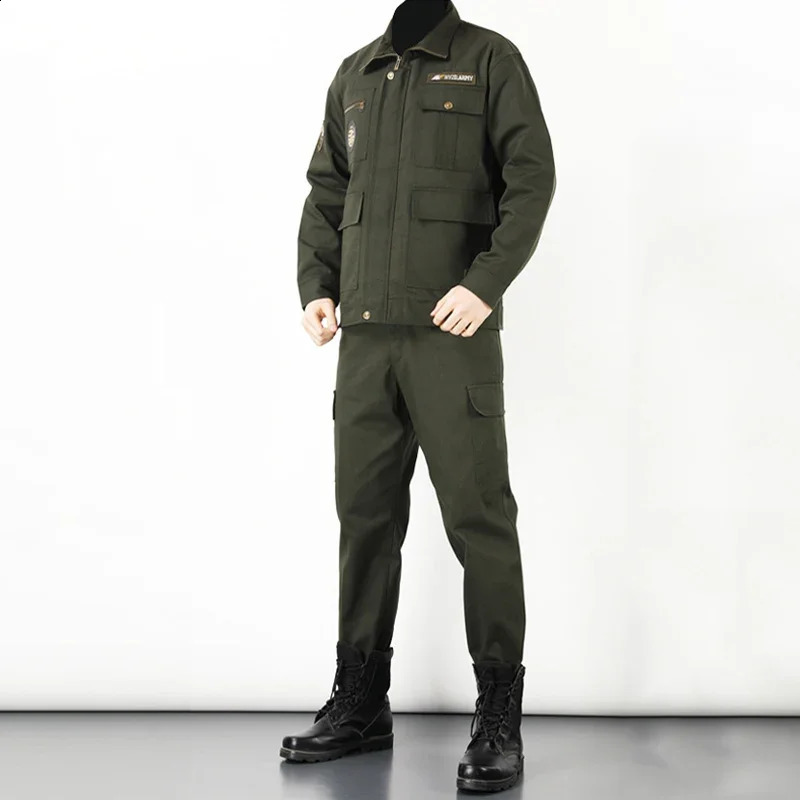 Outdoor Labor Insurance Clothing Cotton Spring/Summer Mens Work Clothes Wear resistant Welding Jacket Pants Set 240925