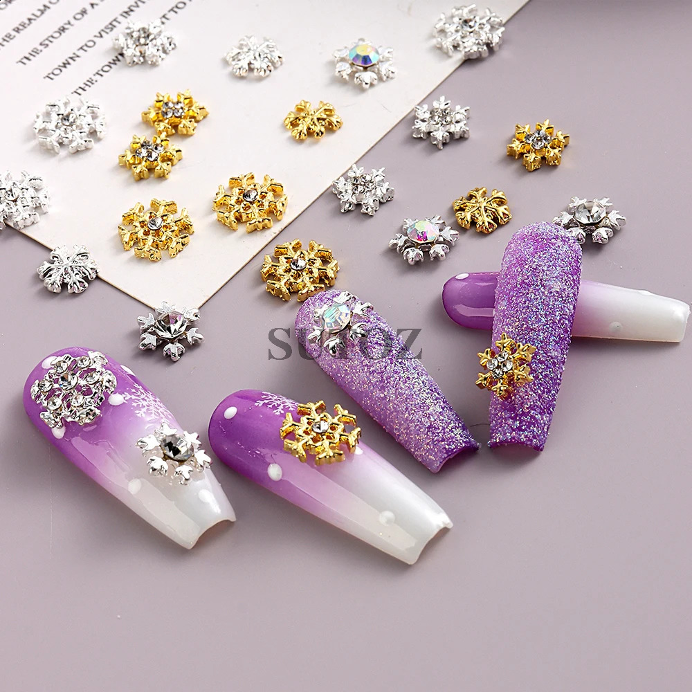 3D Metal Snowflake Nail Charm Gold Silver Snow Diamond Jewelry Rhinestone DIY Winter Christmas Decoration NTD-152 241008