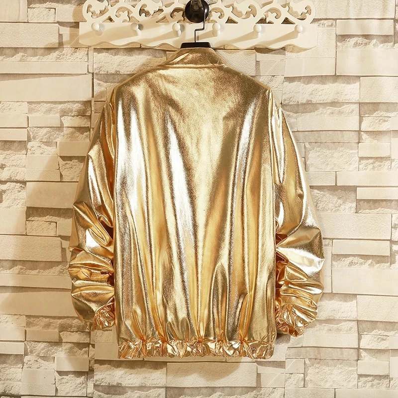 Mens Windbreaker Jackets Nightclub Stage Party Jackets Costume Streetwear Harajuku Hip Hop Reflective Jacket Gold Fashion Coats 241009