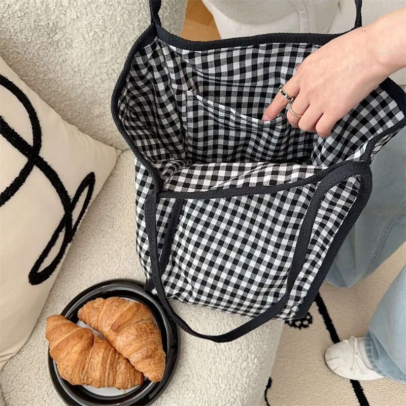 Yudas canvas womens shoulder bag simple and cute plain weave handbag large casual capacity shopping handbag 241008