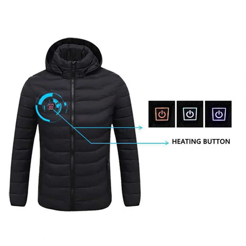2023 NWE Men Winter Warm USB Heating Jackets Smart Thermostat Pure Color Hooded Heated Clothing Waterproof Warm Jackets LX241009