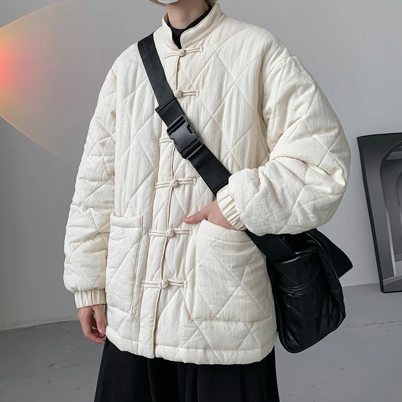 Chinese style mens winter jacket with cotton pads for warmth Tang style cotton shirt stand collar park jacket Plus size 8XL 241007