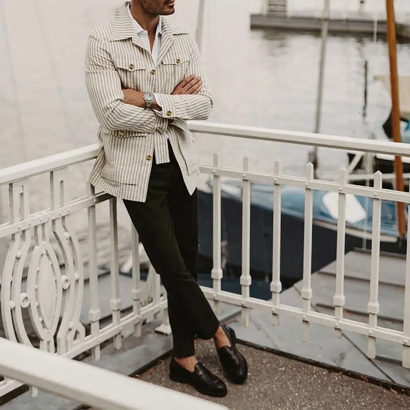 Mens long sleeved belt casual streetwear button pocket shirt S-5XL spring clothing 241009
