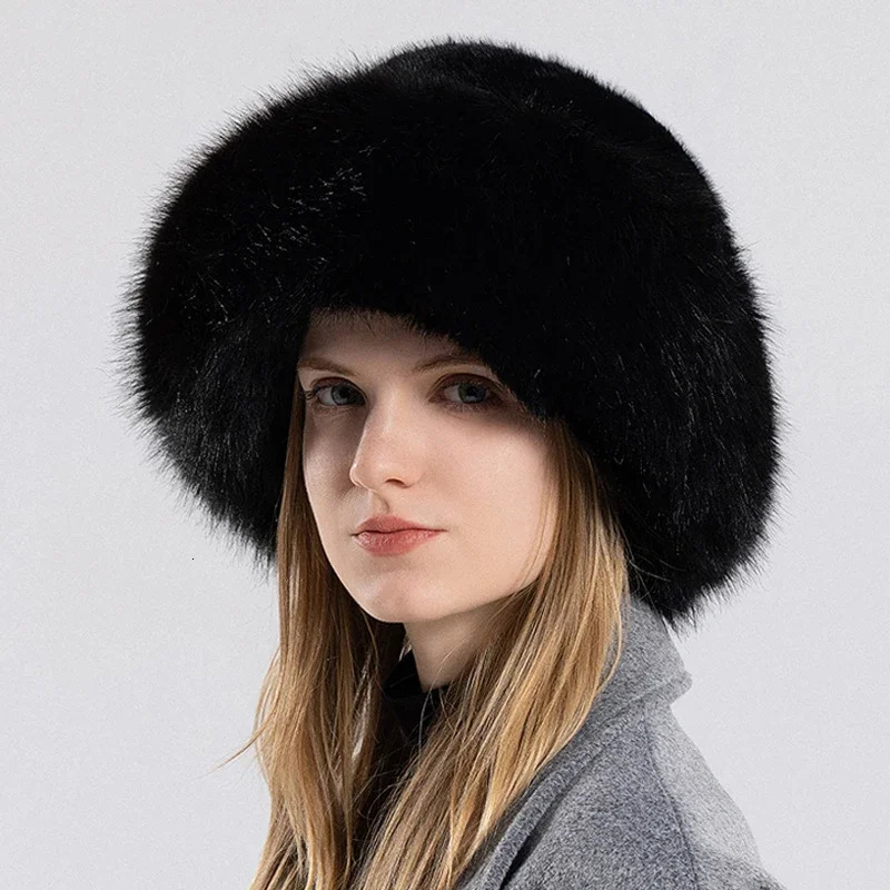 Womens Winter Hat Thickened Artificial Rabbit Hair Bucket Warm Earrings Russian Cossack Fur Outdoor Ski 241009