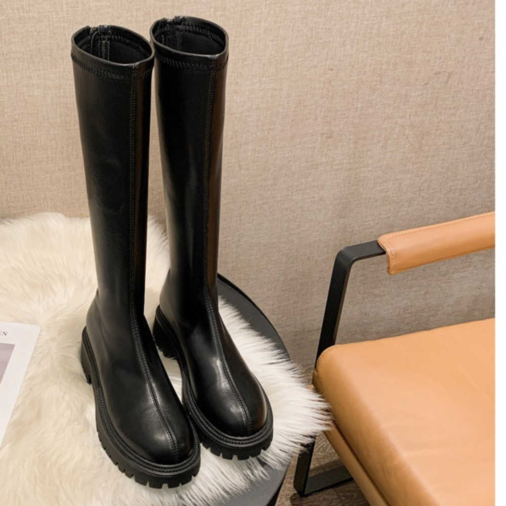 Fashion Boots Leather Autumn Winter Long Boots For Women High Heels Inner Height Thin Thick Bottom Long Boots Knight 240826
