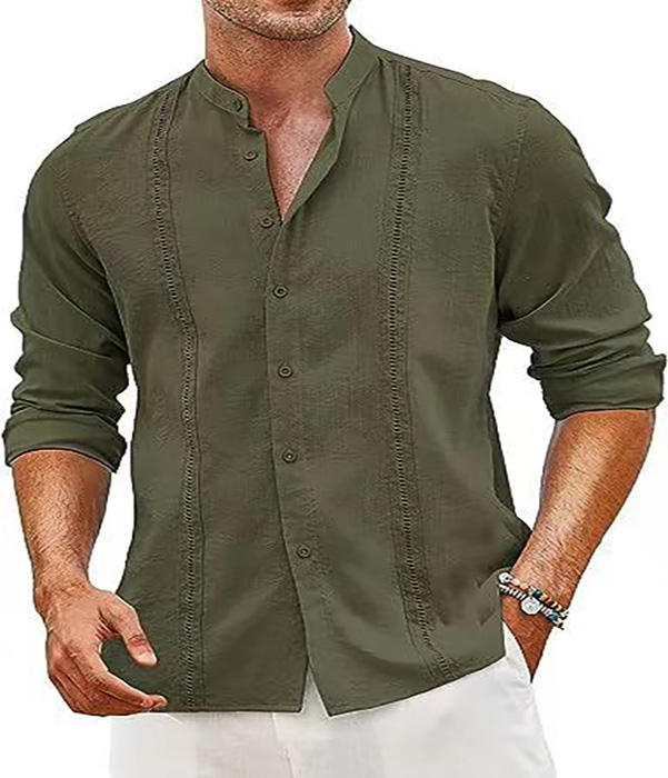 High Quality Vintage Solid Color Cotton Linen Shirt Plus Size Men's Shirts retro fashion formal slim fit blouse Fashion Office dress