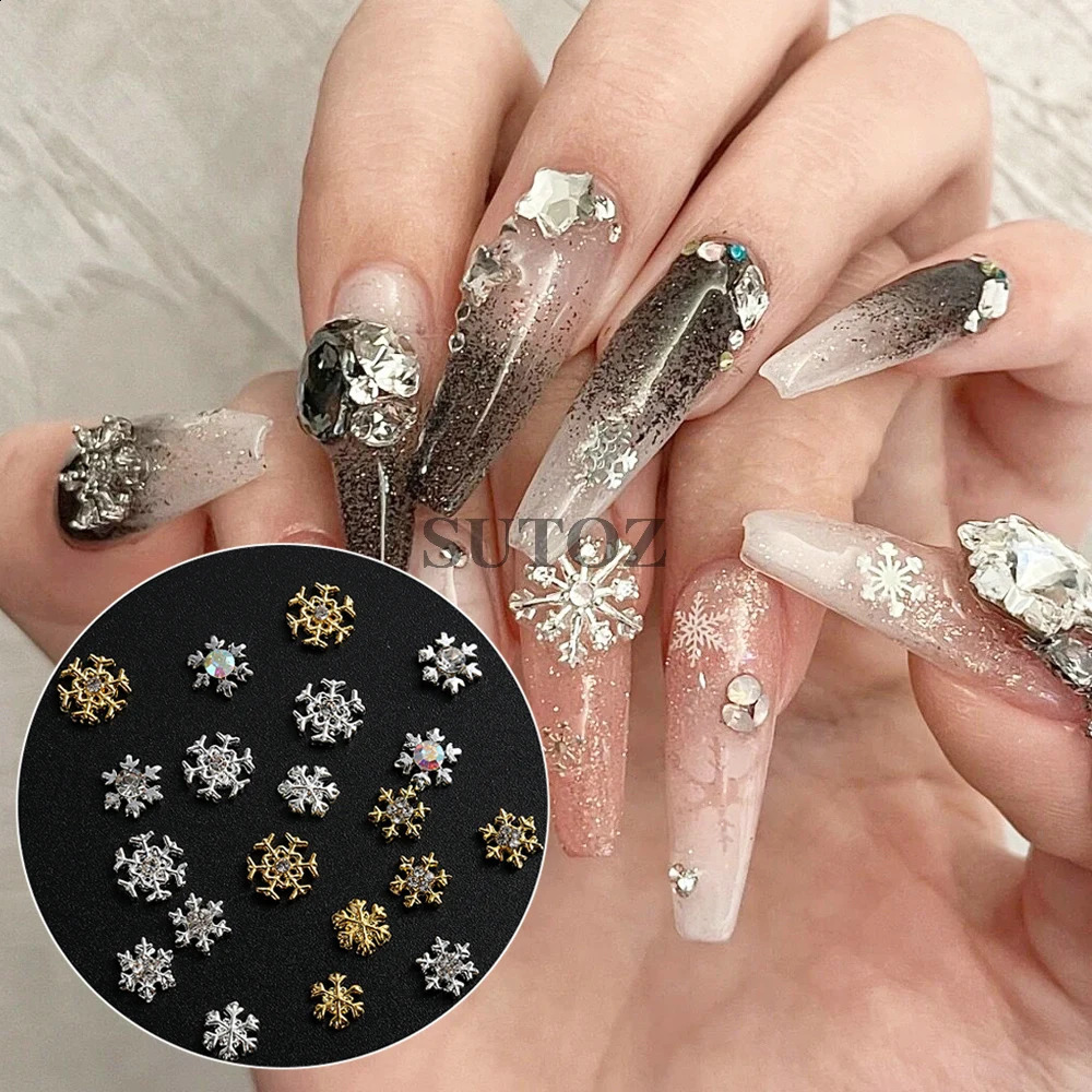 3D Metal Snowflake Nail Charm Gold Silver Snow Diamond Jewelry Rhinestone DIY Winter Christmas Decoration NTD-152 241008