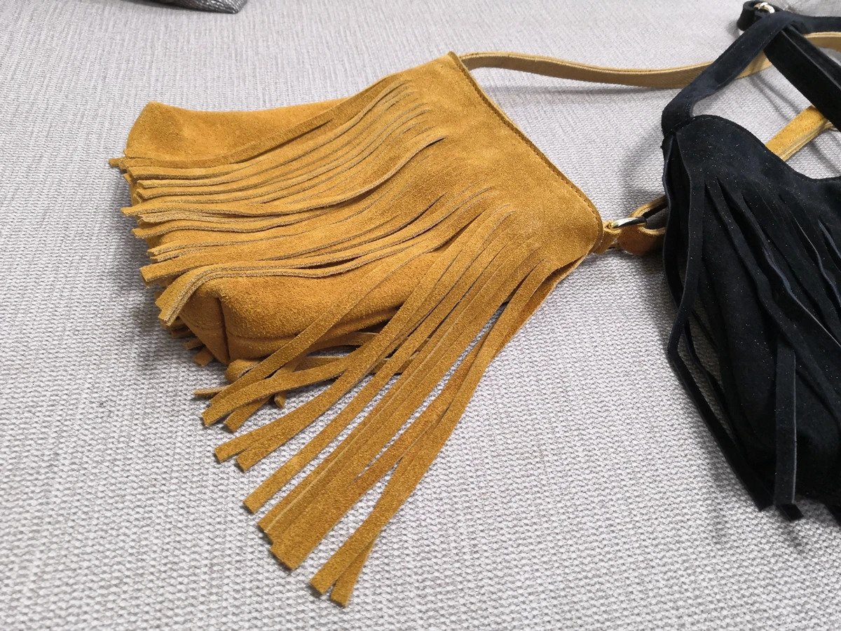 Womens genuine leather ruffled phone side sling shoulder bag 2024 small Y2K suede Nubak Beach Ibiza Popo Gypsy hippie bag 241008