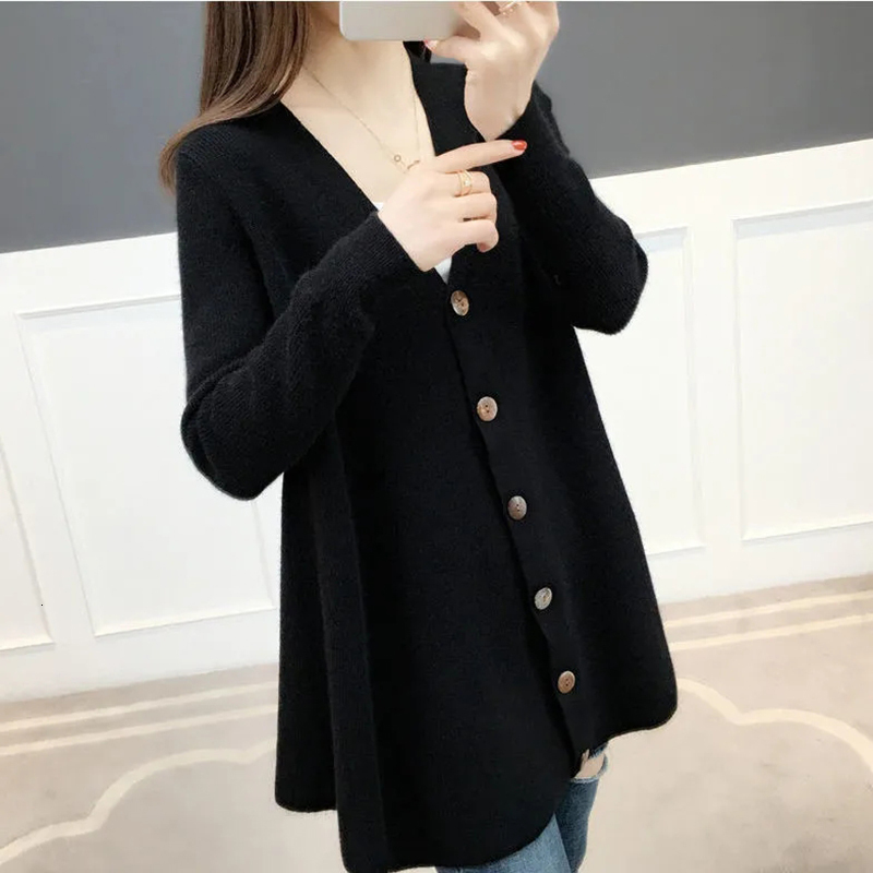 Spring Autumn Knitted Cardigans Women Midi-Length A-E Loose V-Neck Sweater Cardigan Plus Size Soft Comfort Female Casual Coat