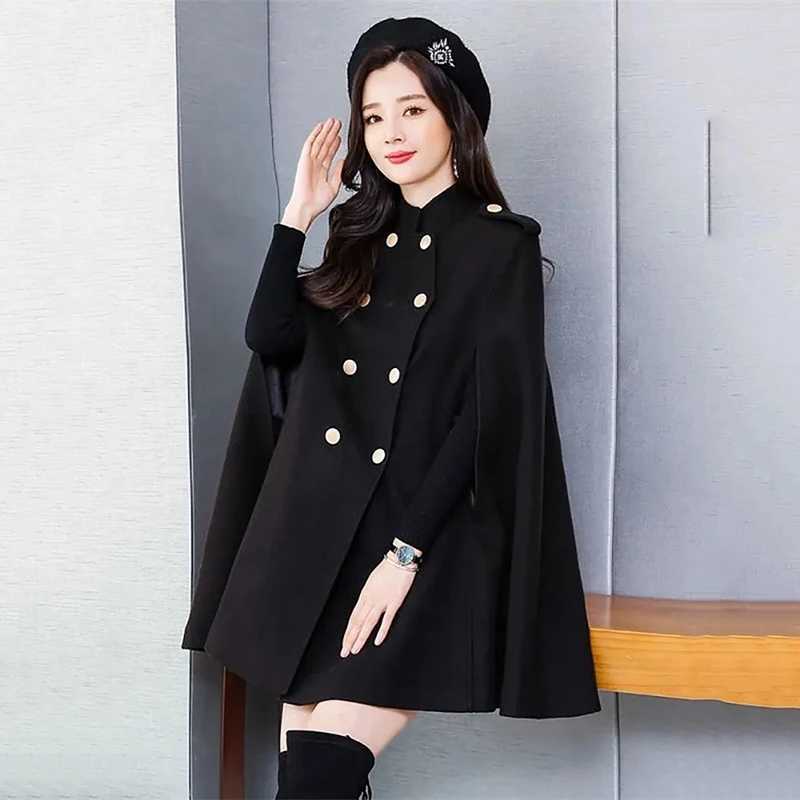 High End Fashion Vape Woolen Coat Womens Mid Length Autumn Winter Double Breasted Korean Version Loose Shawl Outerwear FemaleX241009