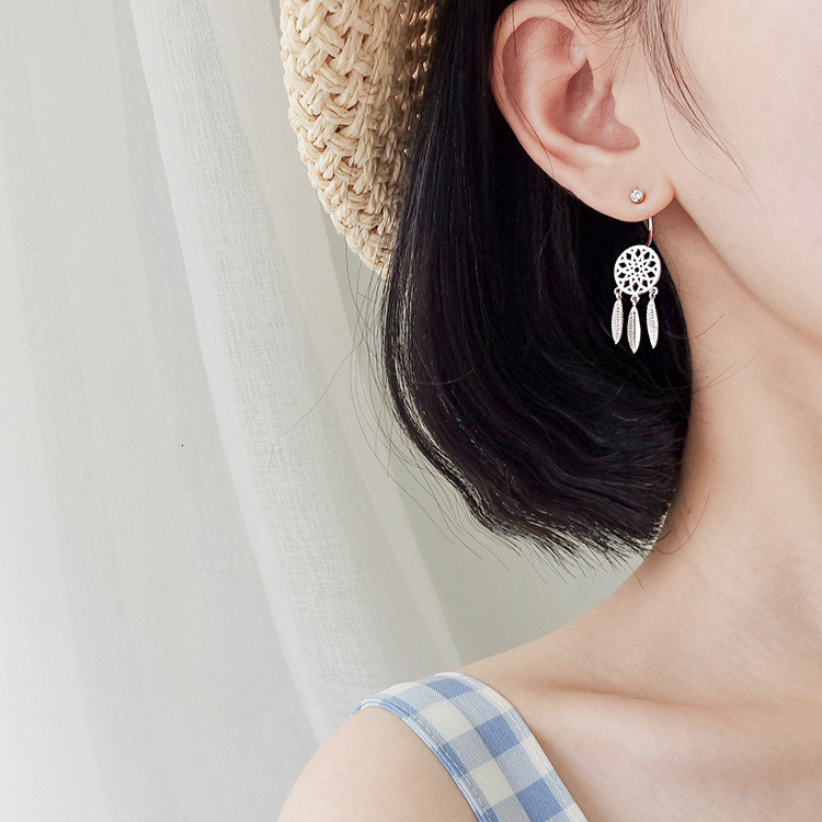 Dream Catching Net Female Pure Sier Needle, Elegant and Simple Tassel Earrings, Style Earrings