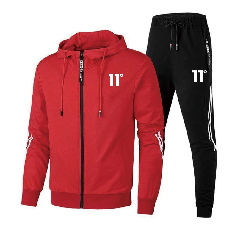 Mens sportswear printed casual hooded sweatshirtslim pants 2-piece set autumn fashion warm streetwear zipper jacket set 241009