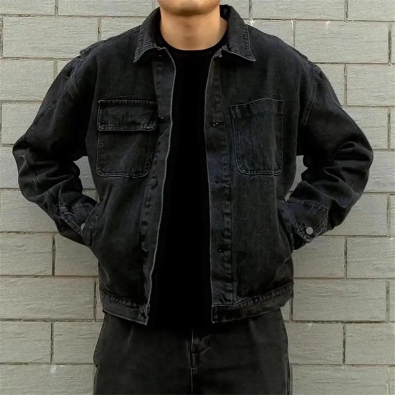 Spring Autumn Mens Casual Denim Jacket Loose Fit Versatile Trendy Workwear Top For Men Clothing 240905