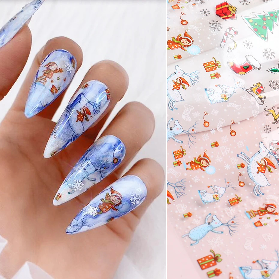 10 pieces/set of Christmas nail art transfer foil stickers winter snowflakes Santa Claus slider paper Year decoration packaging GL2219 241008