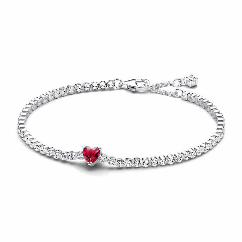Luxury Designer Red CZ Diamond Tennis Bracelets Women Authentic s925 Sterling Silver Birthday Christmas Gifts Jewelry BR111