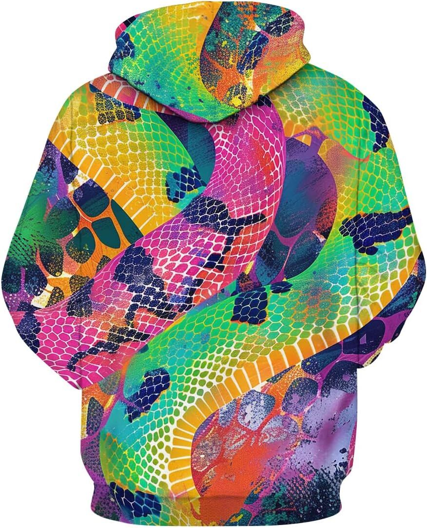 Hoodie for Mens Womens Mens Leopard Print Hoodies Colorful Graphic Hooded Fashion Snake Print Long Sleeve Pullover Sweatshirt With Pocket Graphic trac