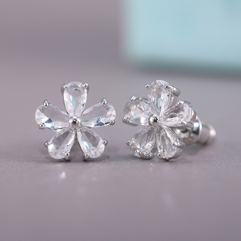 s925 sterling silver women's Stud classic shiny crystal zircon flower Stud earrings fashion designer diamond earrings wedding exquisite gift