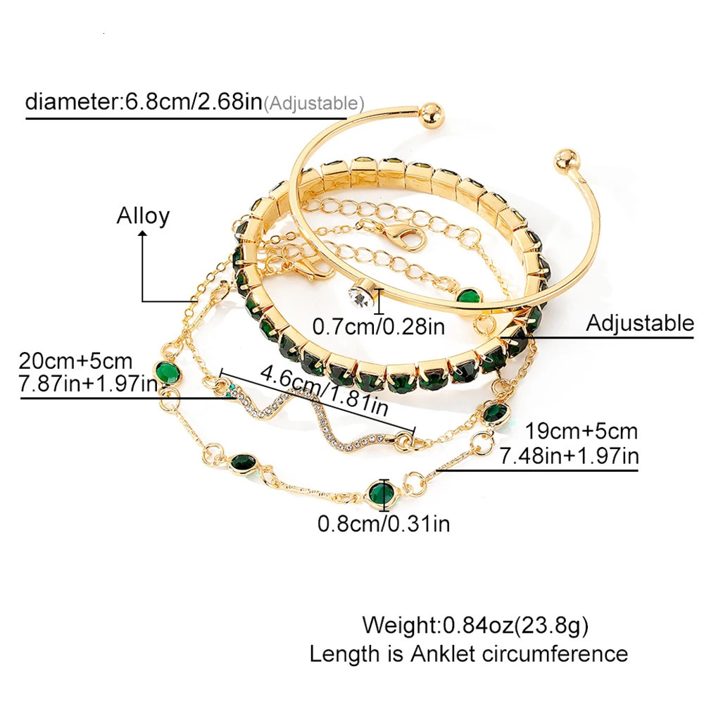 4PCSSet Fashionable Snake Gemstone Bangle Full Metal Bracelet Set for Womens Jewelry Birthday Party Gifts 240926