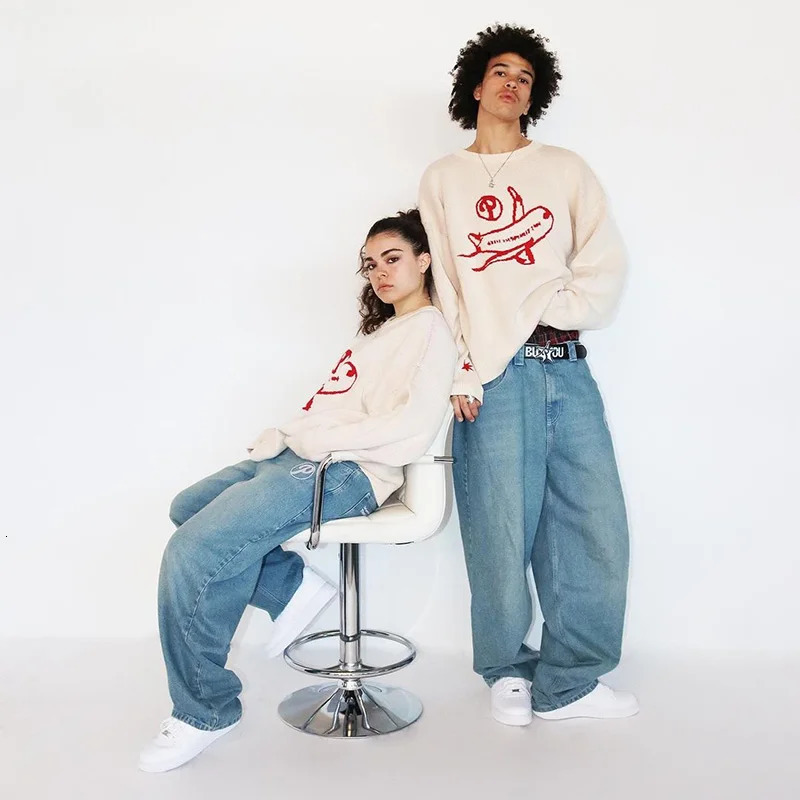 Mens Sweater Jumper Long Sleeve Knitwear Tops Oversized Graphic Fashion Y2k Streetwear Harajuku Winter Korean Clothes 241009