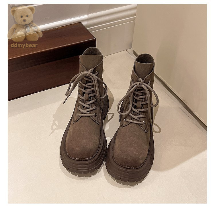 Ddmybear Thin Martin Women 2024 New Leather Thick Soled Spring And Autumn Frosted Short Boots For With Skirts Chinese Brand Shoes F1011-80