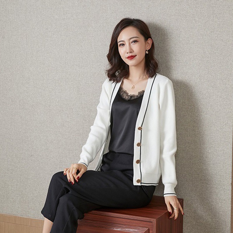 Sweater Cardigan Women's V-Neck Slimming Casual Color Blocked Plus Size Top For Autumn Winter Comfortable Daily Female Clothing