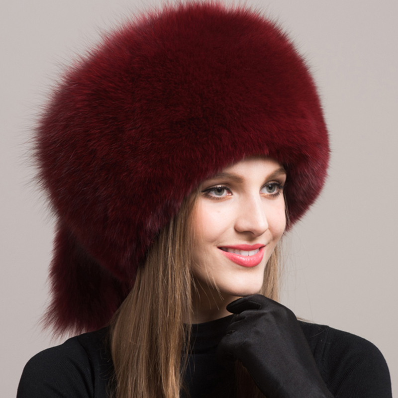 Winter Women Fashion Real Hat Natural Fox Hats Headgear Russian Outdoor Cap Ladies Thicken Warm Fur Caps