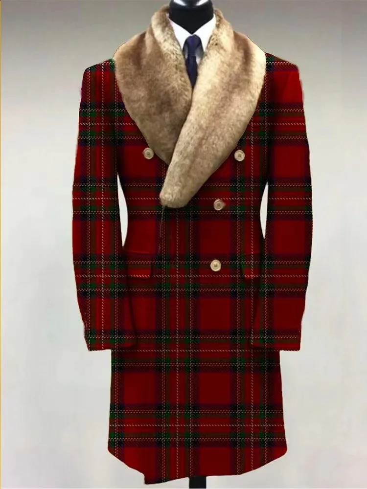 Customized European and American autumn and winter latest mens wool coat collar print medium long casual jacket only for men 241008