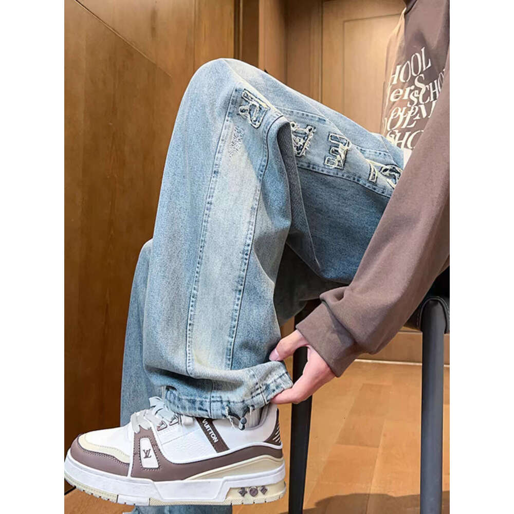 Men's Jeans Loose Straight Leg Casual Long Pants For Teenagers, High School And Middle School Students, Spring And Summer Trendy Brand Pants