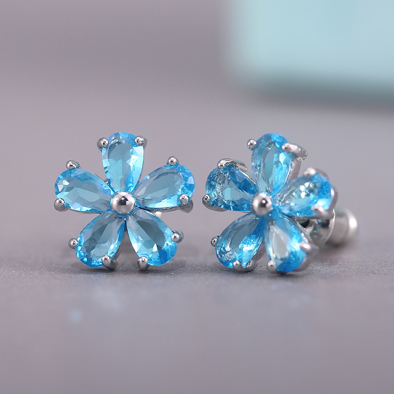 s925 sterling silver women's Stud classic shiny crystal zircon flower Stud earrings fashion designer diamond earrings wedding exquisite gift