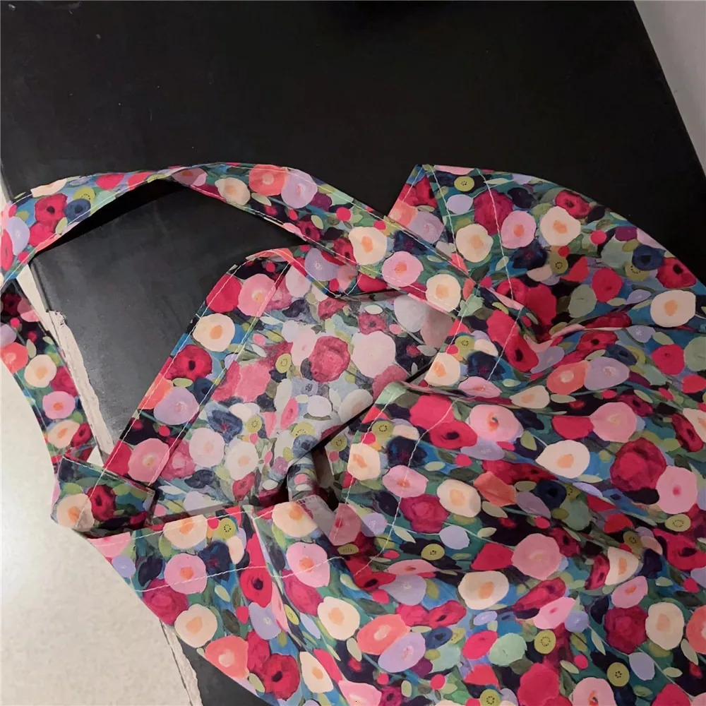 Floral Shoulder Bag Elegant Cotton Canvas Lazy Style Messenger Bag Large Capacity Shopping Bag for Women 241008