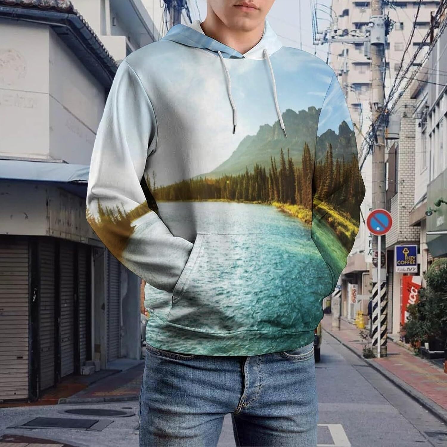Hoodie for Mens Womens Mens Unisex Novelty Hoodies Lake Bled Slovenia with Island in the Middle Hooded Sweatshirt Graphic Hoodies sweatshirt Pullover 