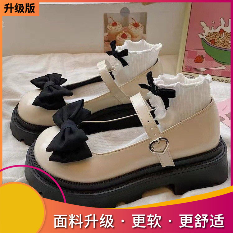 Sweet Cool Mary Jane Small Leather Shoes Women's JK Thick Sole Big Head Shoes 2024 Summer Spring Bow Soft Girl Single Shoes
