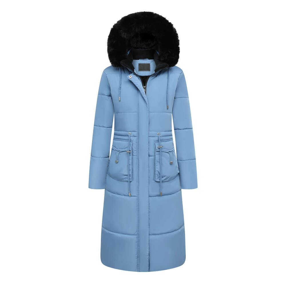 2024 new long cotton jacket for women drawstring waistband hood with plush insulation and windproof design tailored to the US market