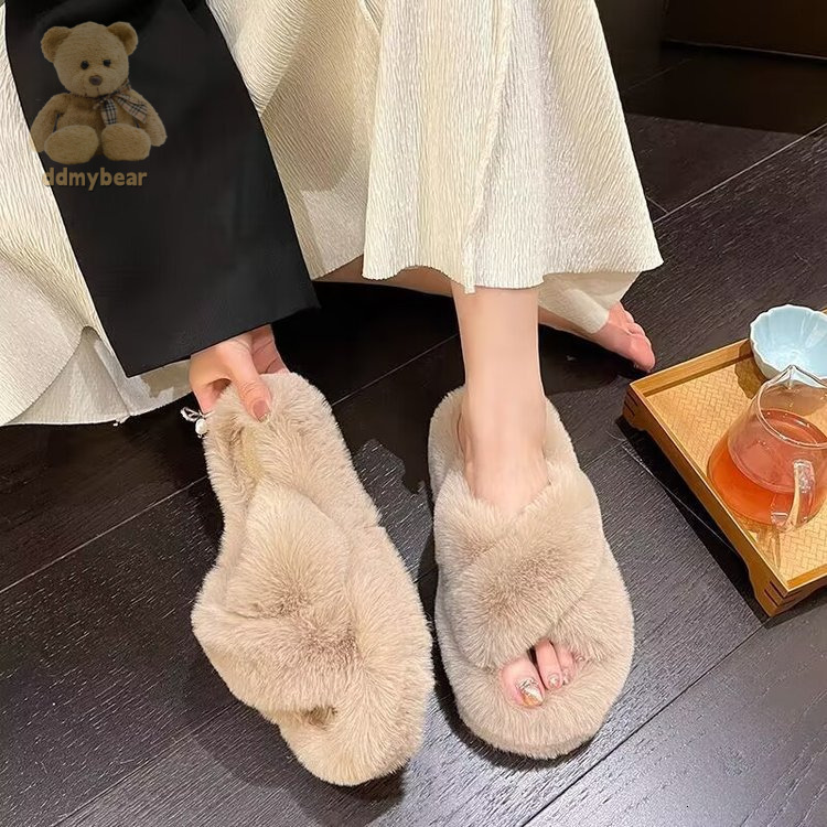 Ddmybear Stepping On Poop Like Fur For Women Wearing Outside, Spring Autumn Style Thick Sole Plus Size Plush Office Home Cotton Slippers Chinese Brand