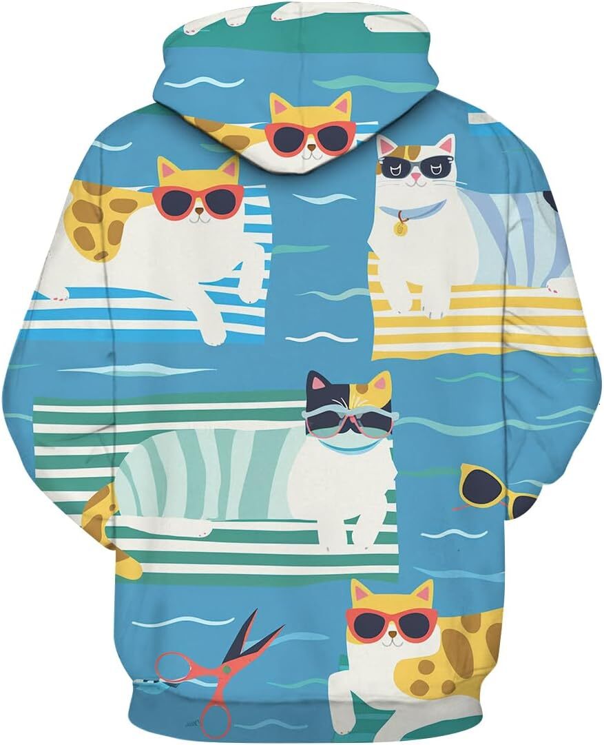 Hoodie for Mens Womens Mens Cat Print Hoodies 3D Graphic Hooded Novelty Long Sleeve Pullover Casual Pockets Sweatshirt Graphic Hoodies sweatshirt trac