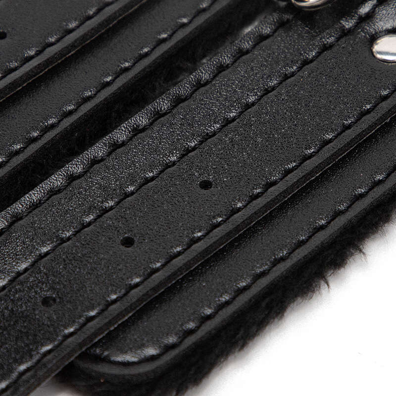 SM props, plush handcuffs, couple binding, bondage toys, black leather handcuffs, alternative adult products