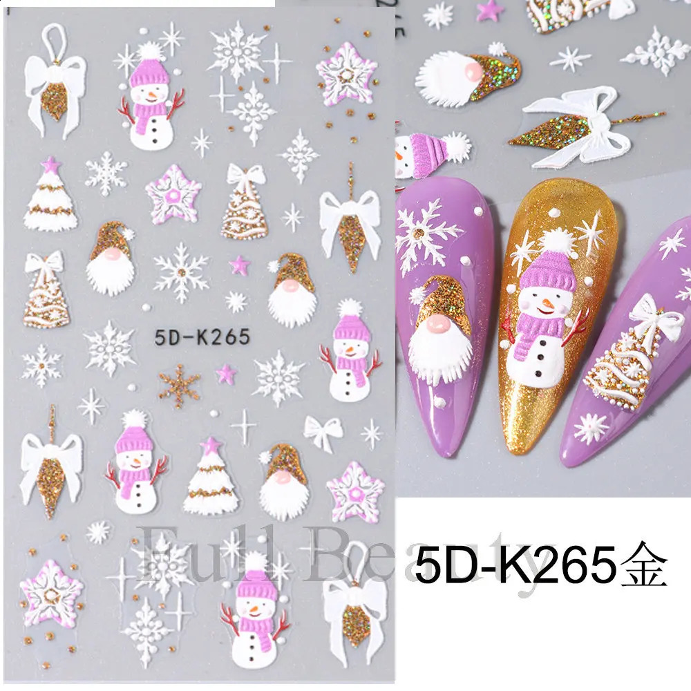 2024 Christmas Nail Stickers 5D Embossed Cartoon Santa Claus Nail Stickers Snowflake Deer Fake Nail Stickers 241008