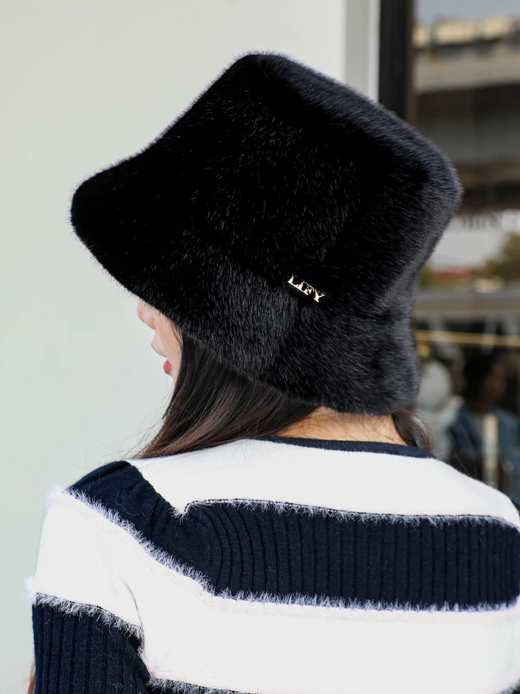 mink bucket elegant womens winter hat n fashionable faux fur knitted warm bean 241009