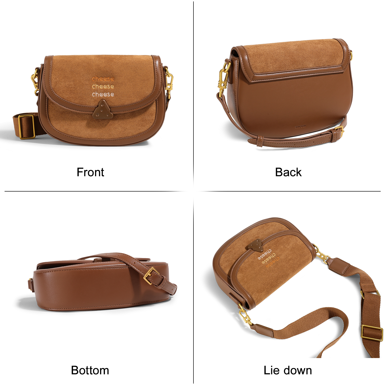 TOUTOU Cheese Saddle Vintage Length Adjustable Shoulder Strap Crossbody Zipper Bag For Ipad Mini Phone Christmas Gift