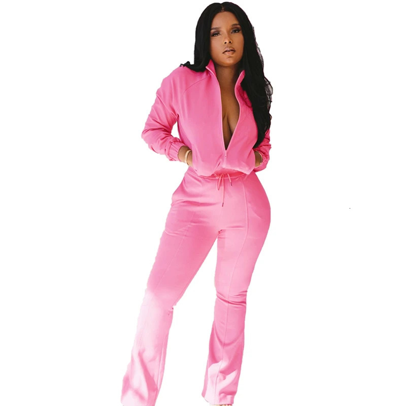 zipper twopiece long sleeved top and pants set for womens solid color running sportswear 241007