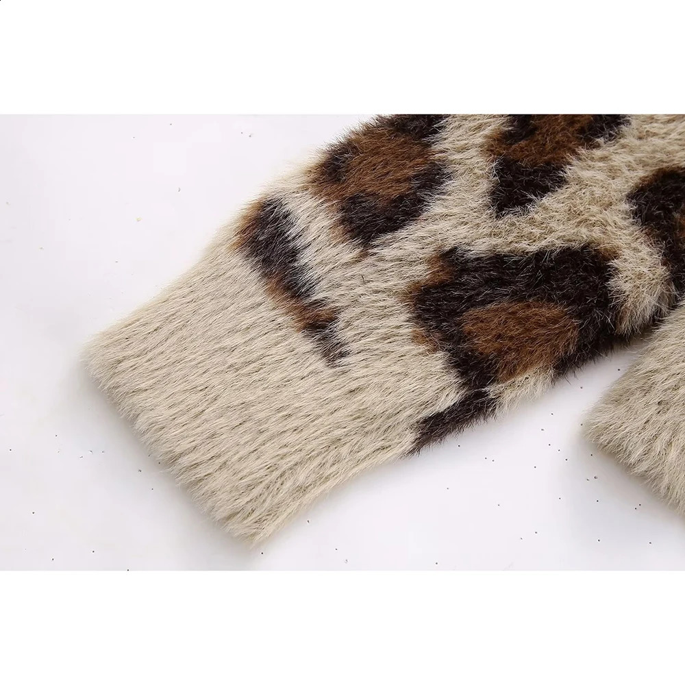 Aoaiiys Knitting Cardigan for Women Sweaters Leopard Single Breasted ONeck Long Sleeve Autumn Winter Warm Fashion Cardigans 241007