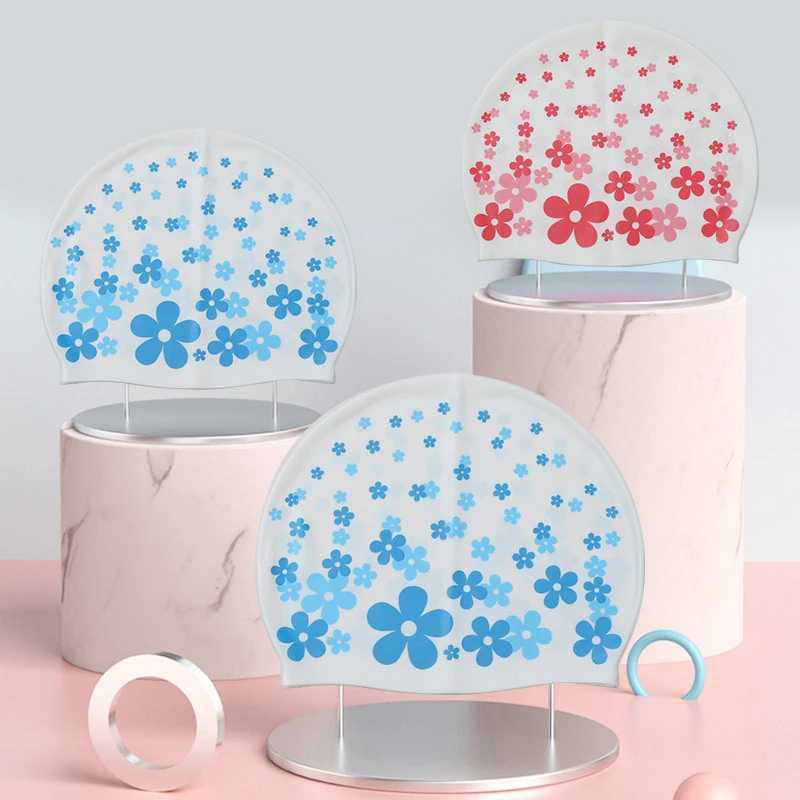 Waterproof silicone swimming cap for women high elasticity and flexible protection ear hair swimming pool cap CL241009