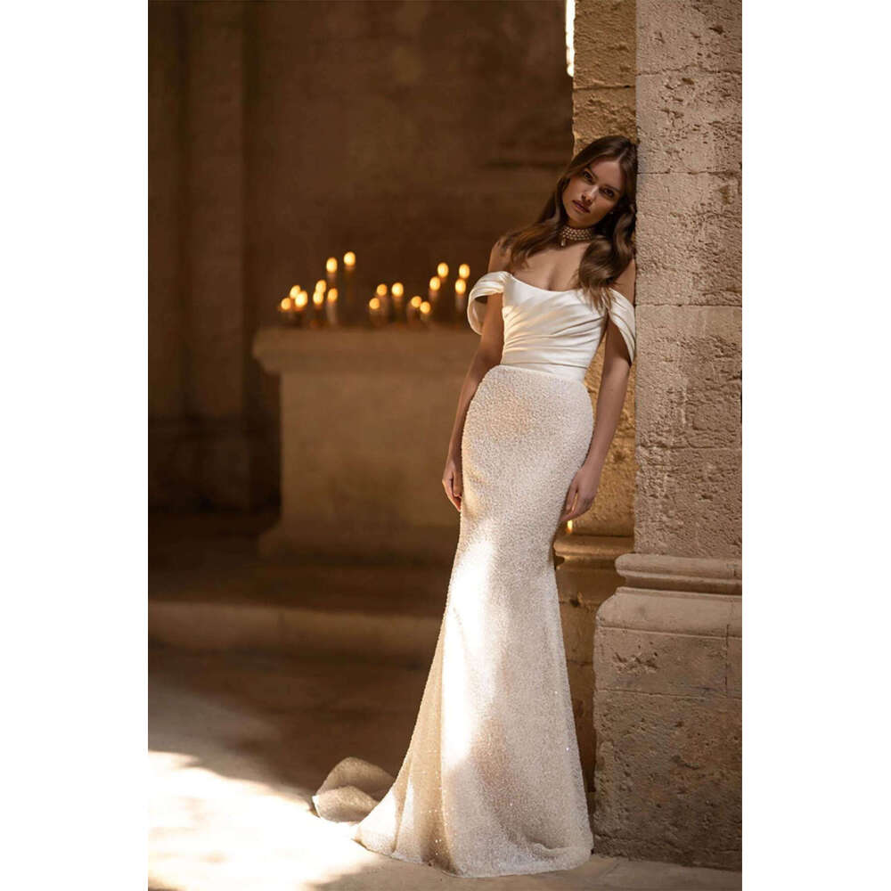 Princess Wedding Dress Mermaid Strapless Off The Shoulder Sequined Sleeveless Backless Bride Vestido De Noiva Custom Made