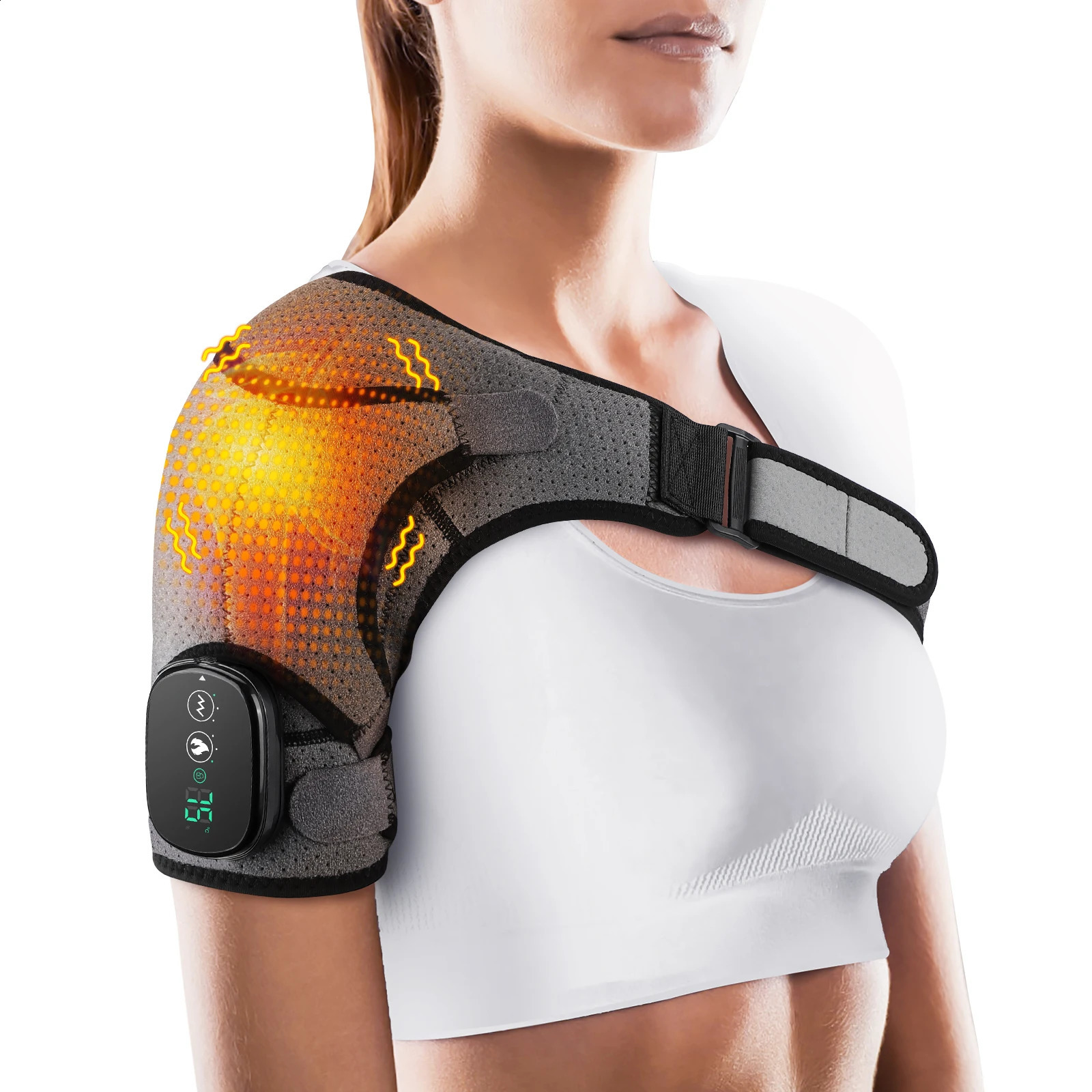 Electric heated shoulder massager vibration massage shoulder support belt arthritis pain relief physical belt 241008
