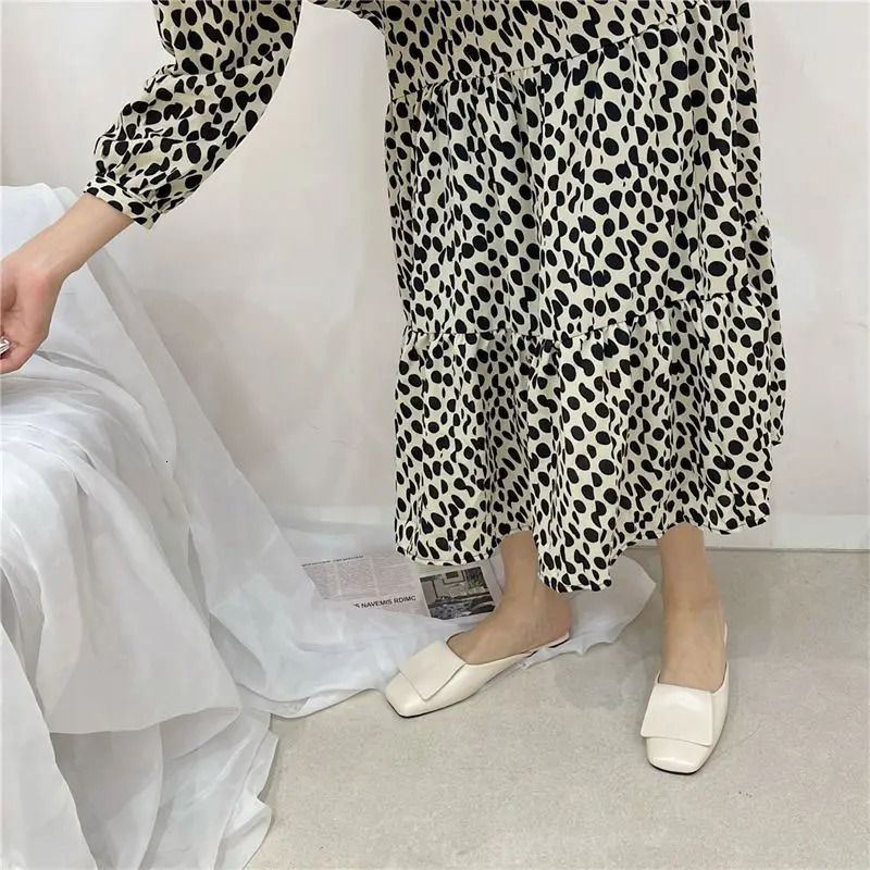 Woman Slippers Leather Shoes for Women Low Heel Sandals Rubber Summer Mules Slides Off White Job W Trend B Shoe Fashion 241008