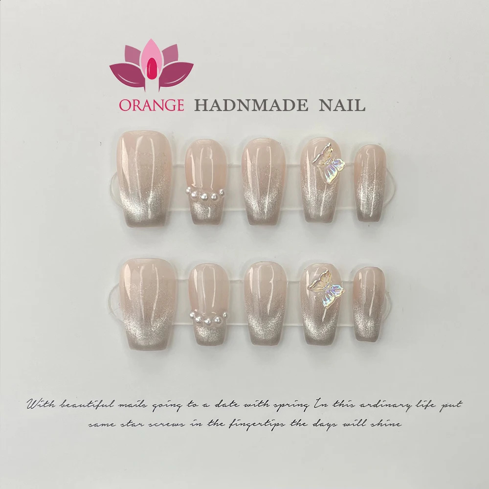 Hand pressed nails ballet dancer eyes cat coffin mannequin decoration wearable full set of adhesive acrylic nails suitable for girls 241008