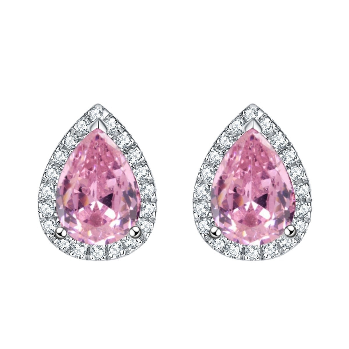 Luxury 925 Sterling Silver Diamond Earrings Classic Water Drop Pink Zircon Stud Earrings Sparkling Crystal Stud Wedding Party Jewelry Valentine's