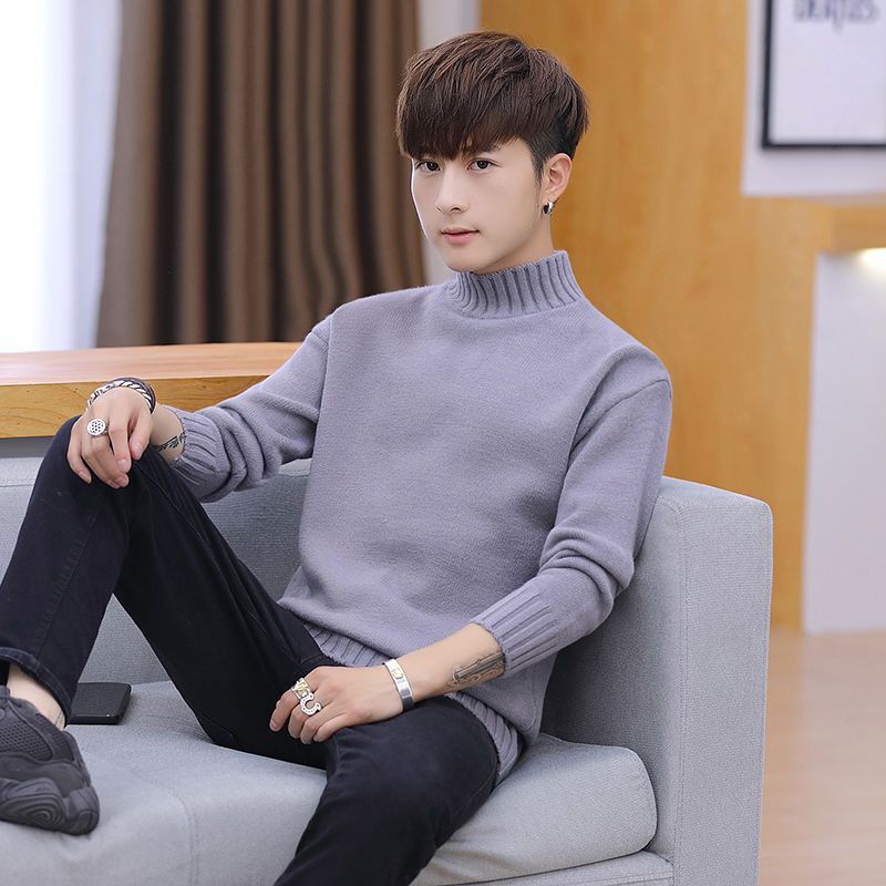 2024 new designer winter semi high neck one-piece wool thickened autumn and winter new bottom knitted sweater suitable for men's warm top inner l
