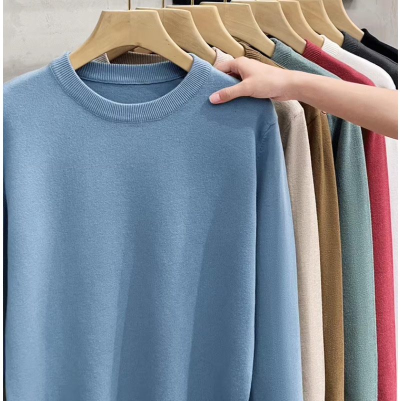 Designer winter anti pilling round neck men's solid color inner sole 2024 business casual knitted sweater